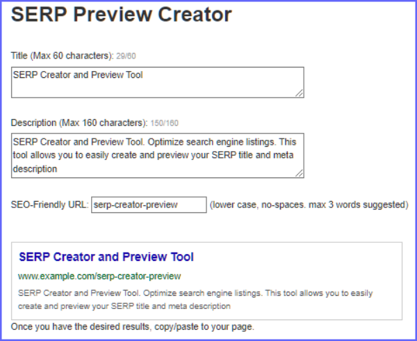 SERP creator, preview